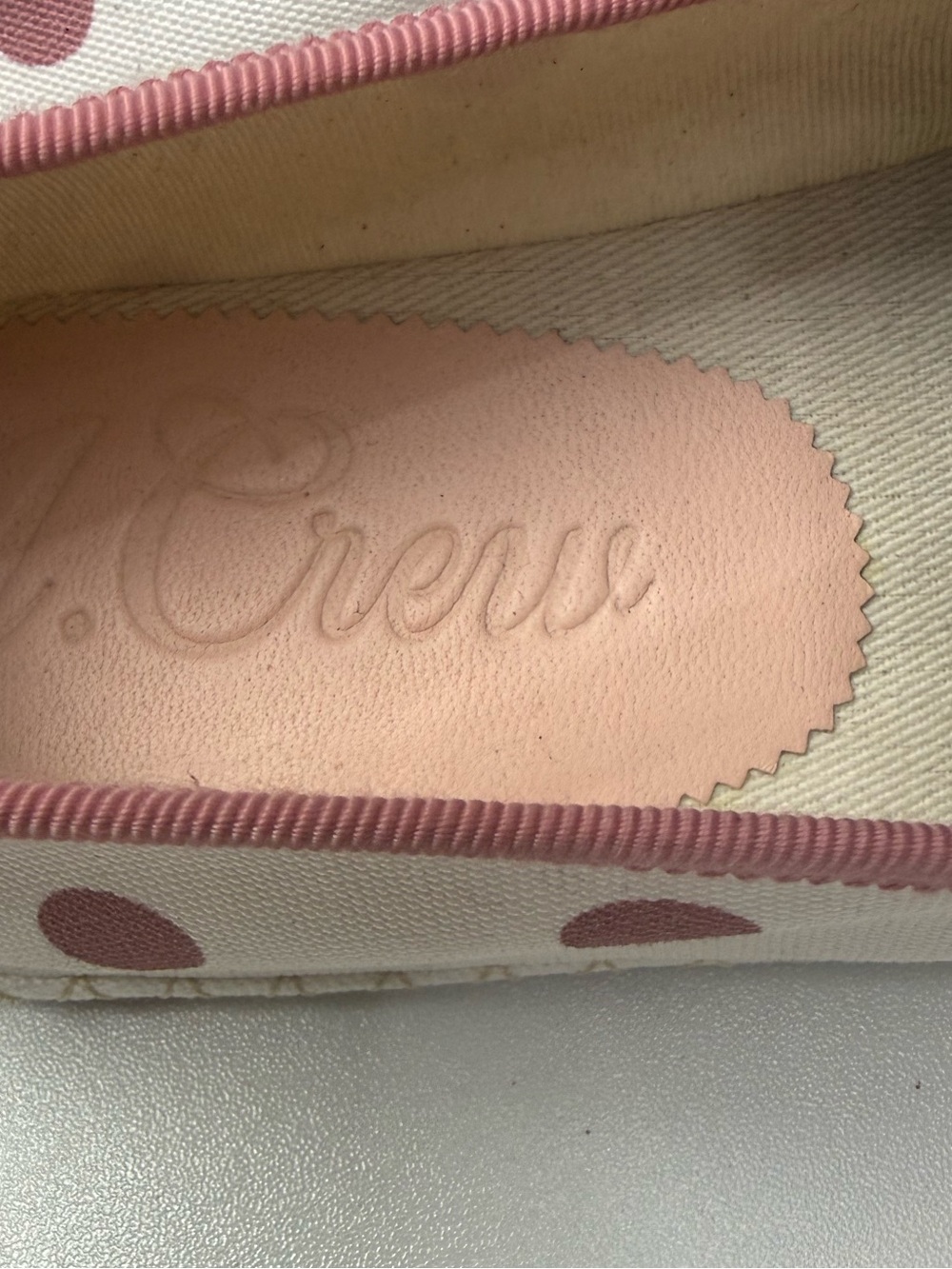 J. Crew Cream Canvas Flats with Rose Polka Dots size 8.5 - Picture 7 of 11